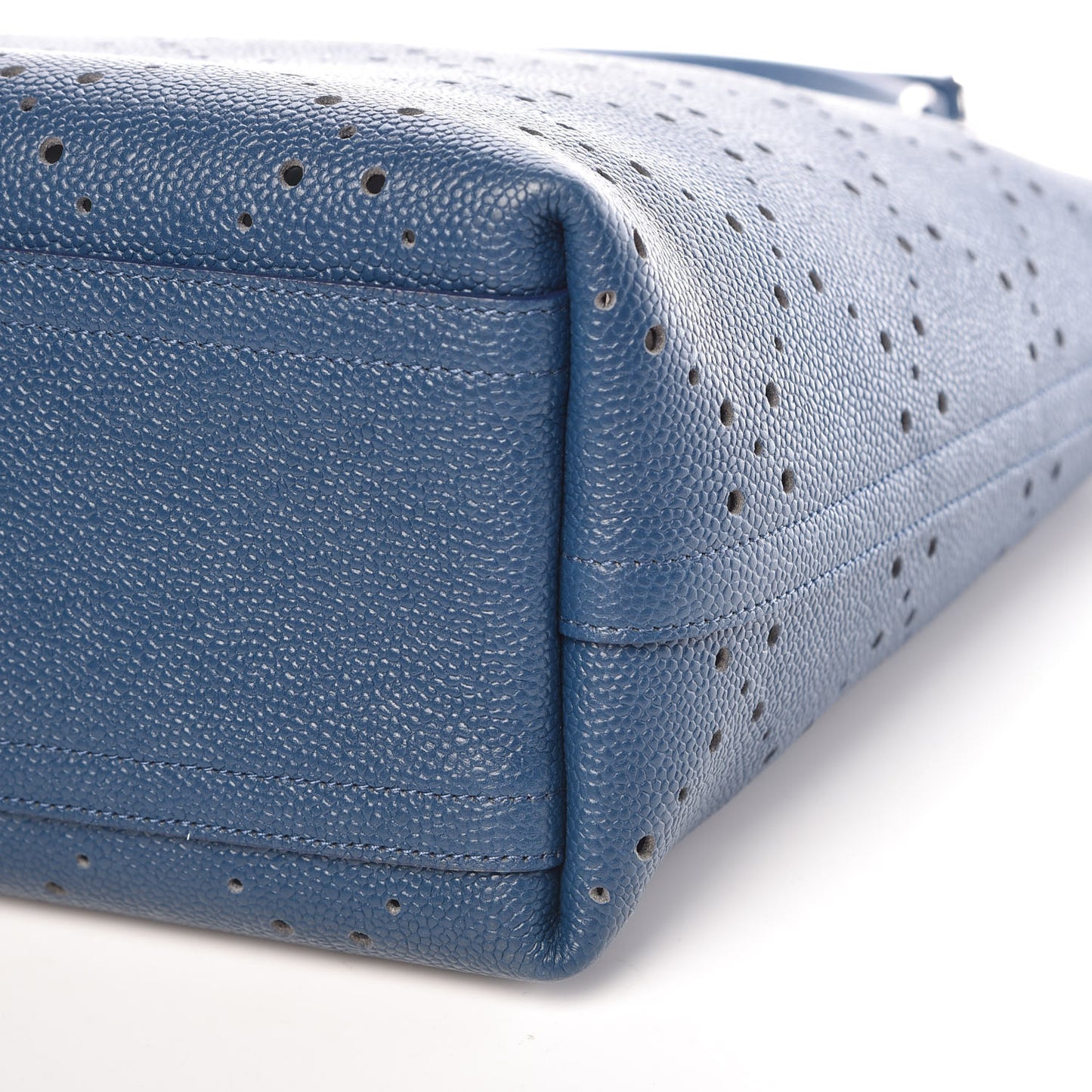 Perforated Grained Calfskin Large Shopping Tote Blue