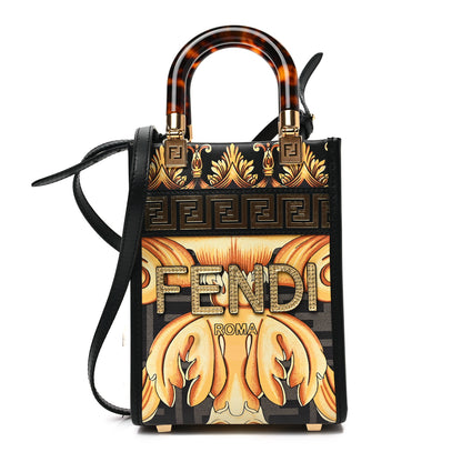 Fendi X VERSACE Vitello King Catalan Mirror Plexiglass Fendace FF Baroque Logo Mini Fendi Sunshine Shopper Tote Black Gold 1 of 7