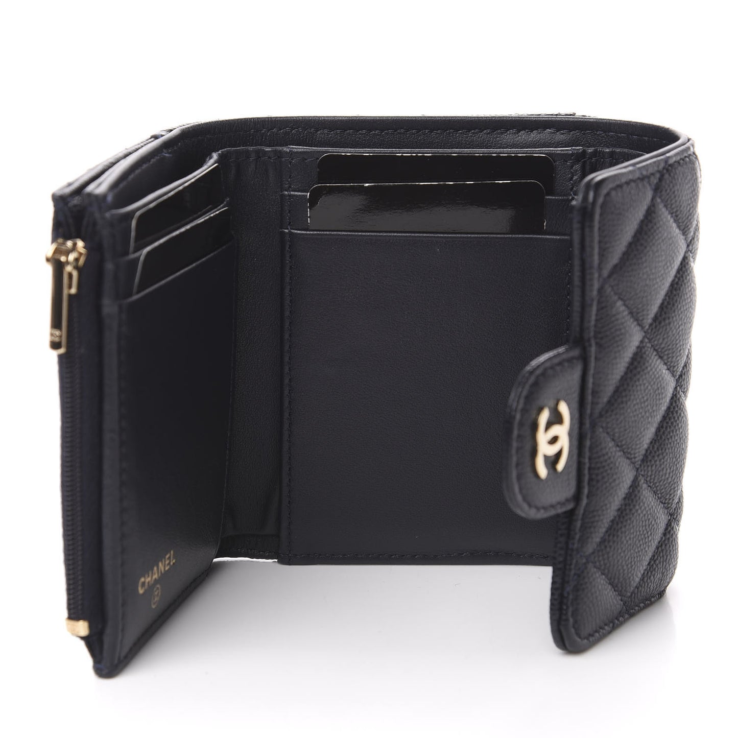 Caviar Quilted Compact Flap Wallet Navy