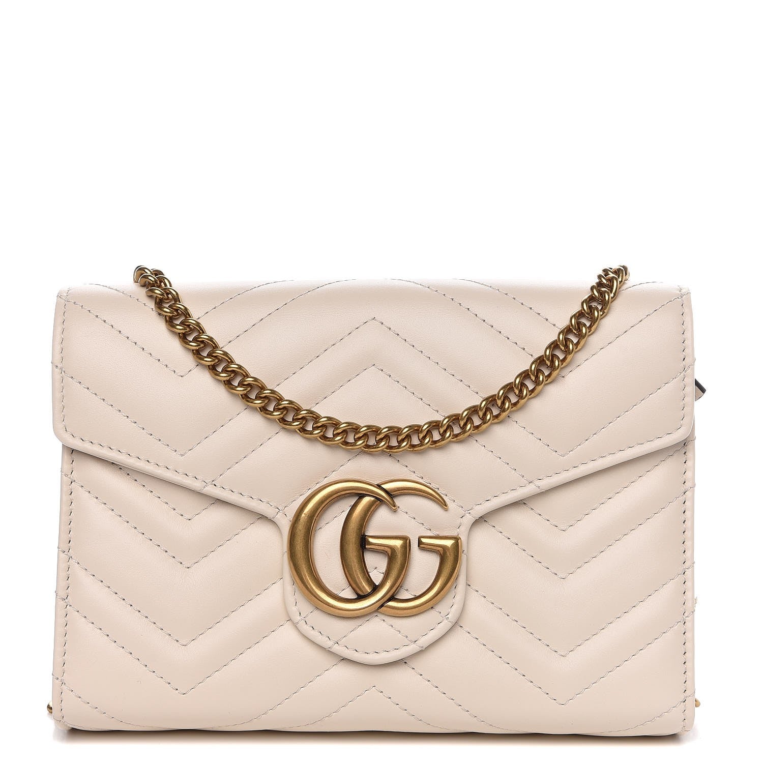 Gucci Calfskin Matelasse GG Marmont Chain Wallet Mystic White 1 of 7