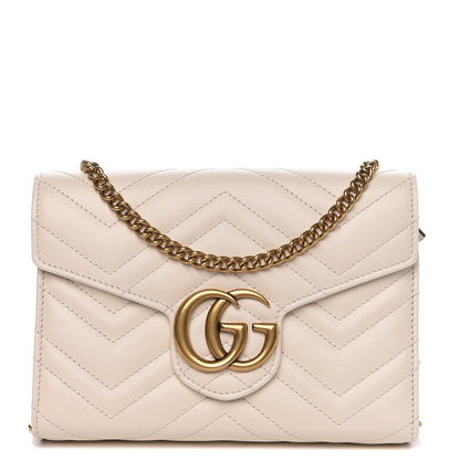 Gucci Calfskin Matelasse GG Marmont Chain Wallet Mystic White 1 of 7