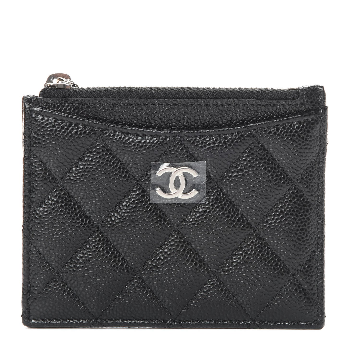 Caviar Quilted CC Zip Card Holder Black