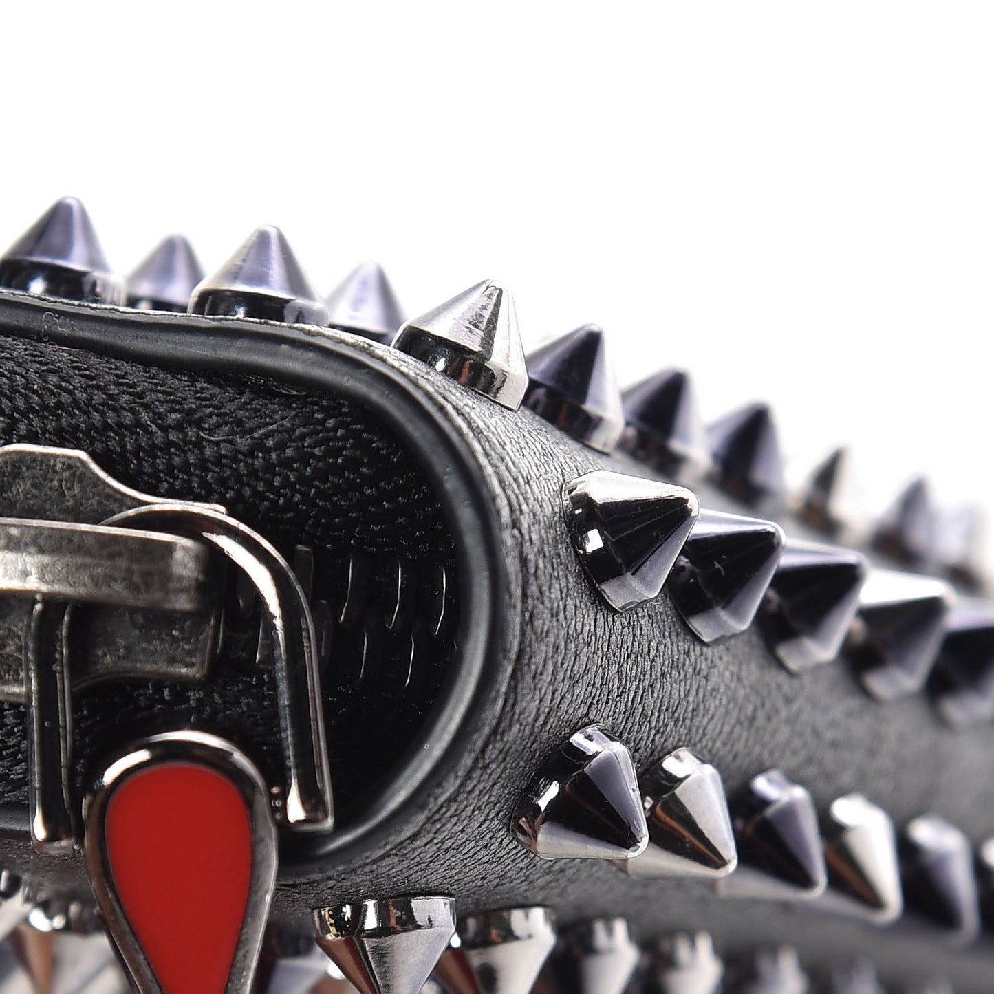 Metallic Calfskin Panettone Spiked Zip Around Wallet Anthracite Gun Metal