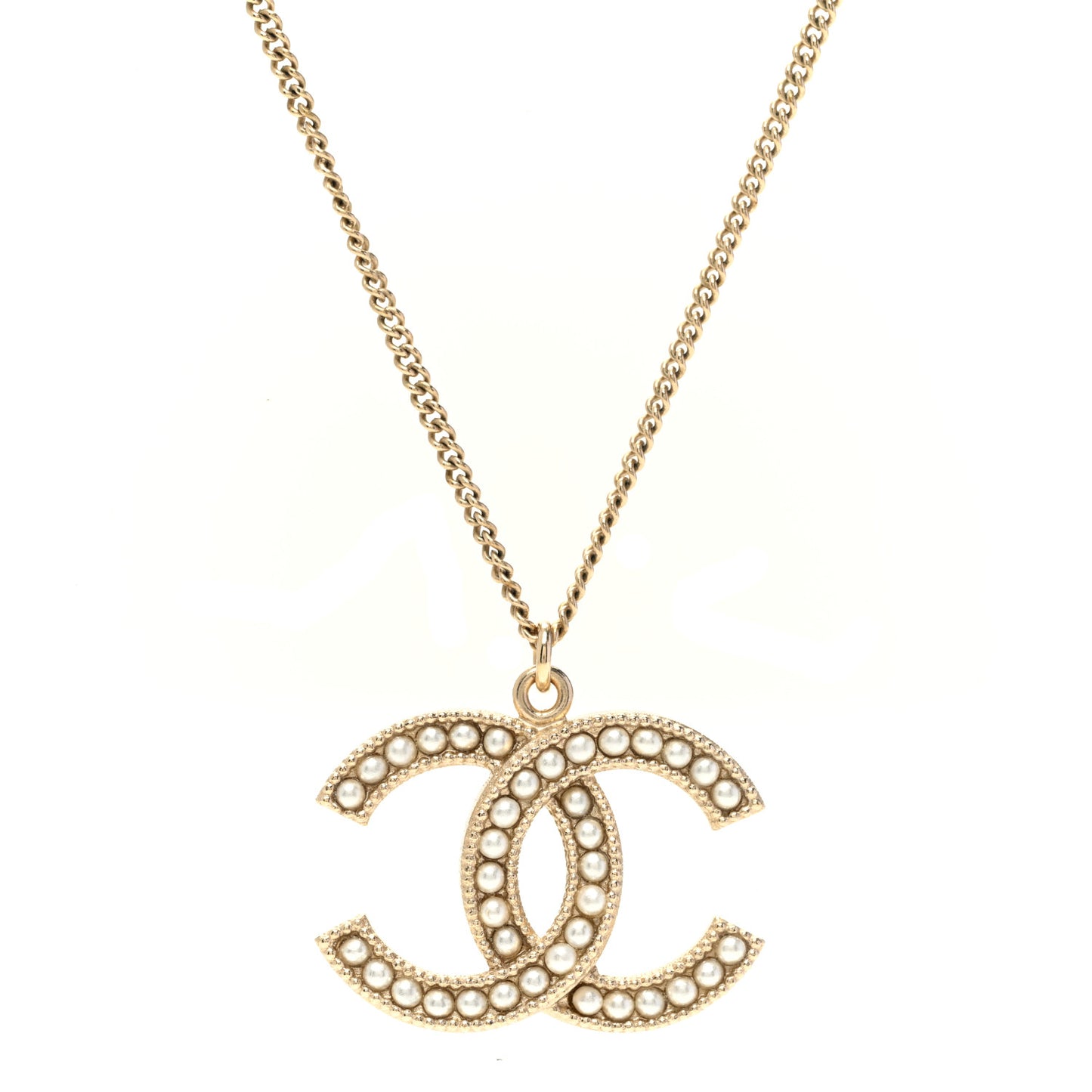 Pearl CC Pendant Necklace Gold