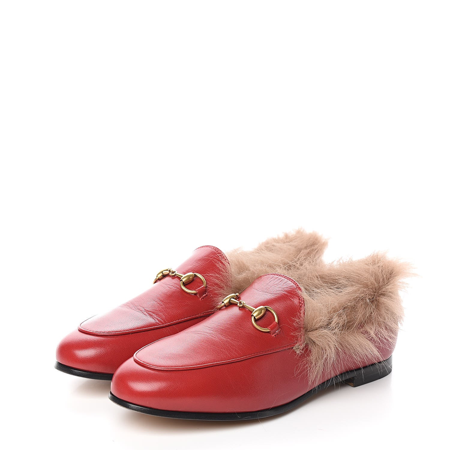 Gucci Malaga Kid Fur Womens Jordaan Loafers 36.5 Hibiscus Red Natural 3 of 9