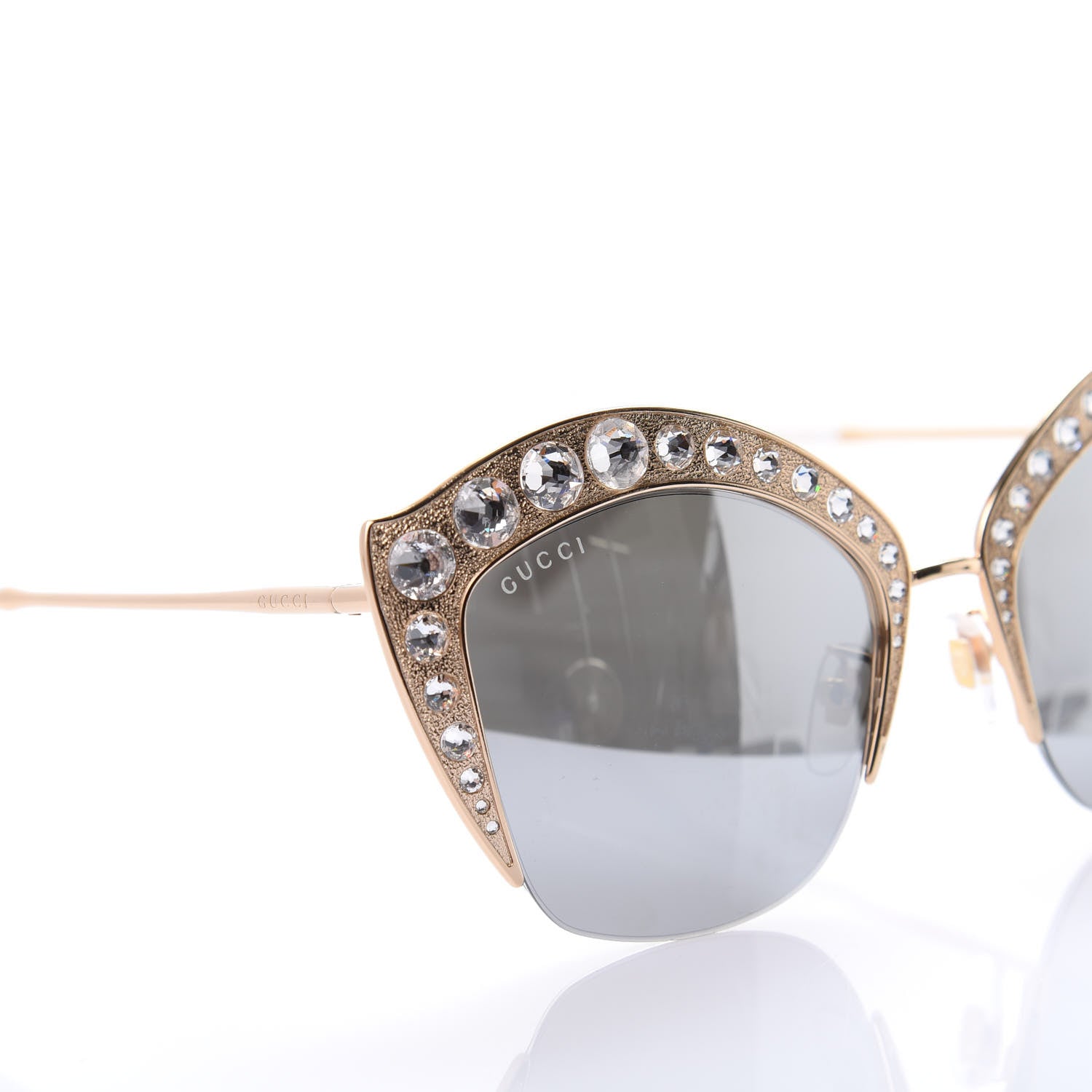 Gucci Metal Crystal Cat Eye Sunglasses GG00114S Gold 7 of 8