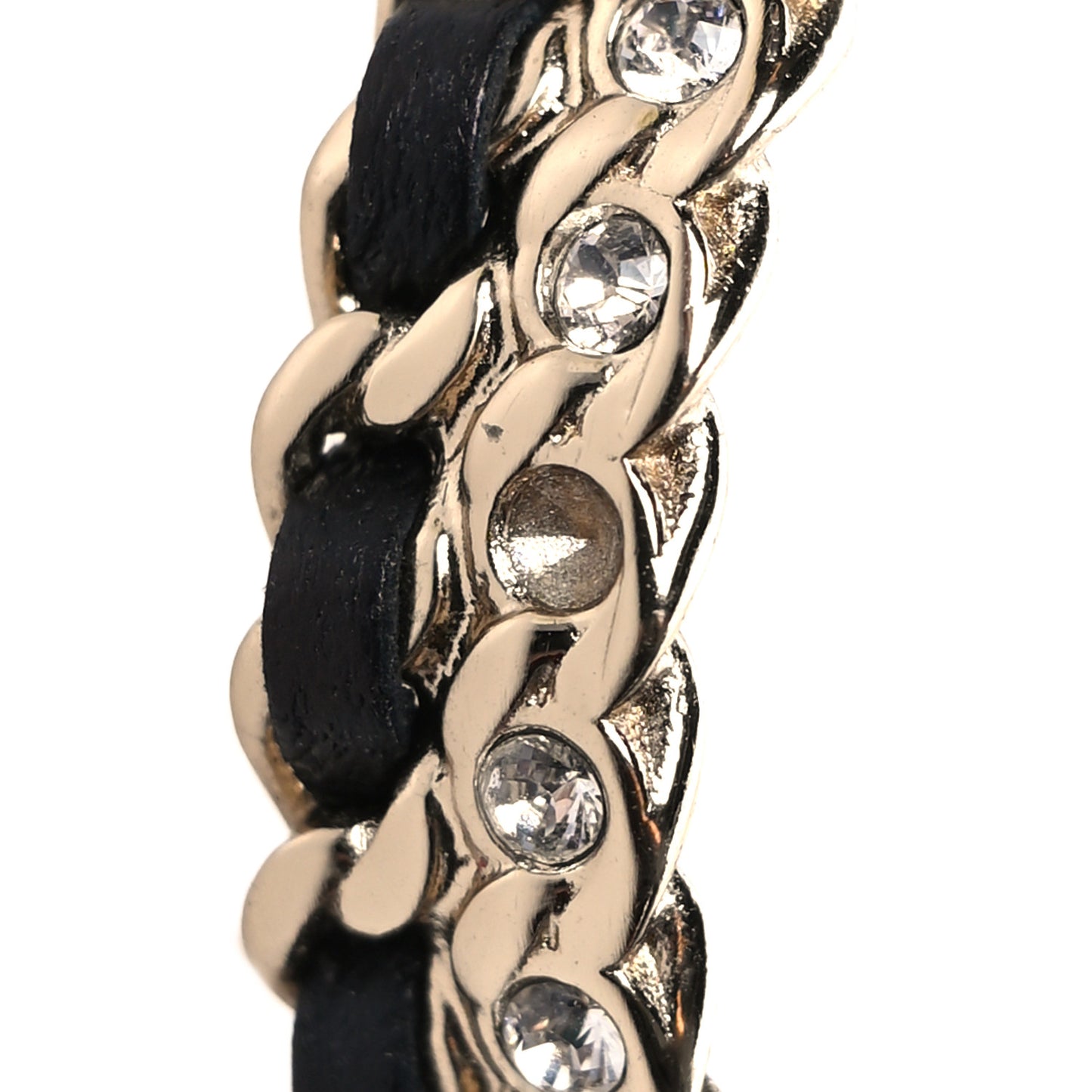 Crystal Lambskin CC Chain Hoop Earrings Gold Black