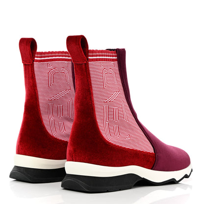 Fendi Velvet Stretch Logo High Top Sneakers 38.5 Red 4 of 8