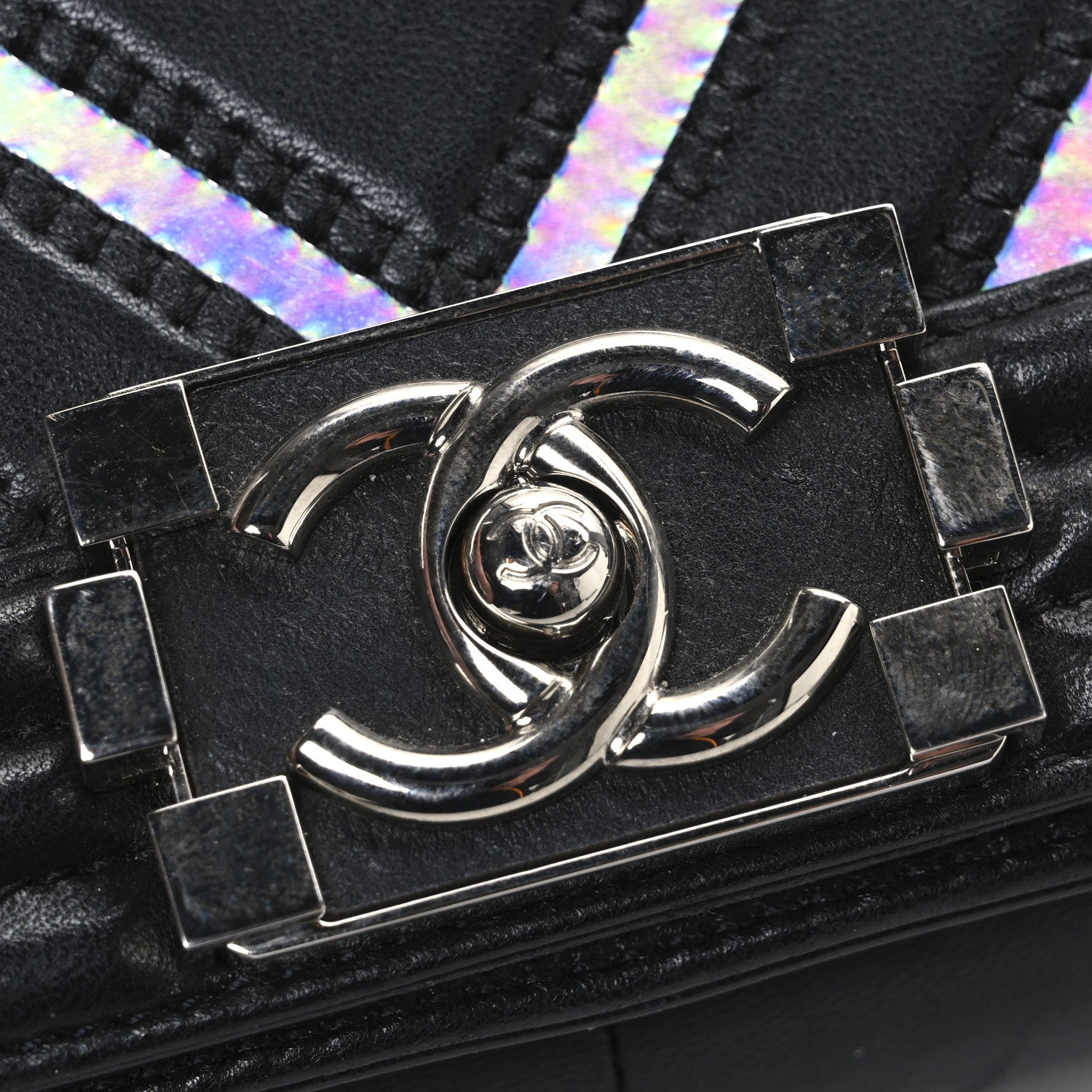 Chanel Lambskin Iridescent PVC Chevron Quilted Medium Boy Flap Black Silver 11 of 11