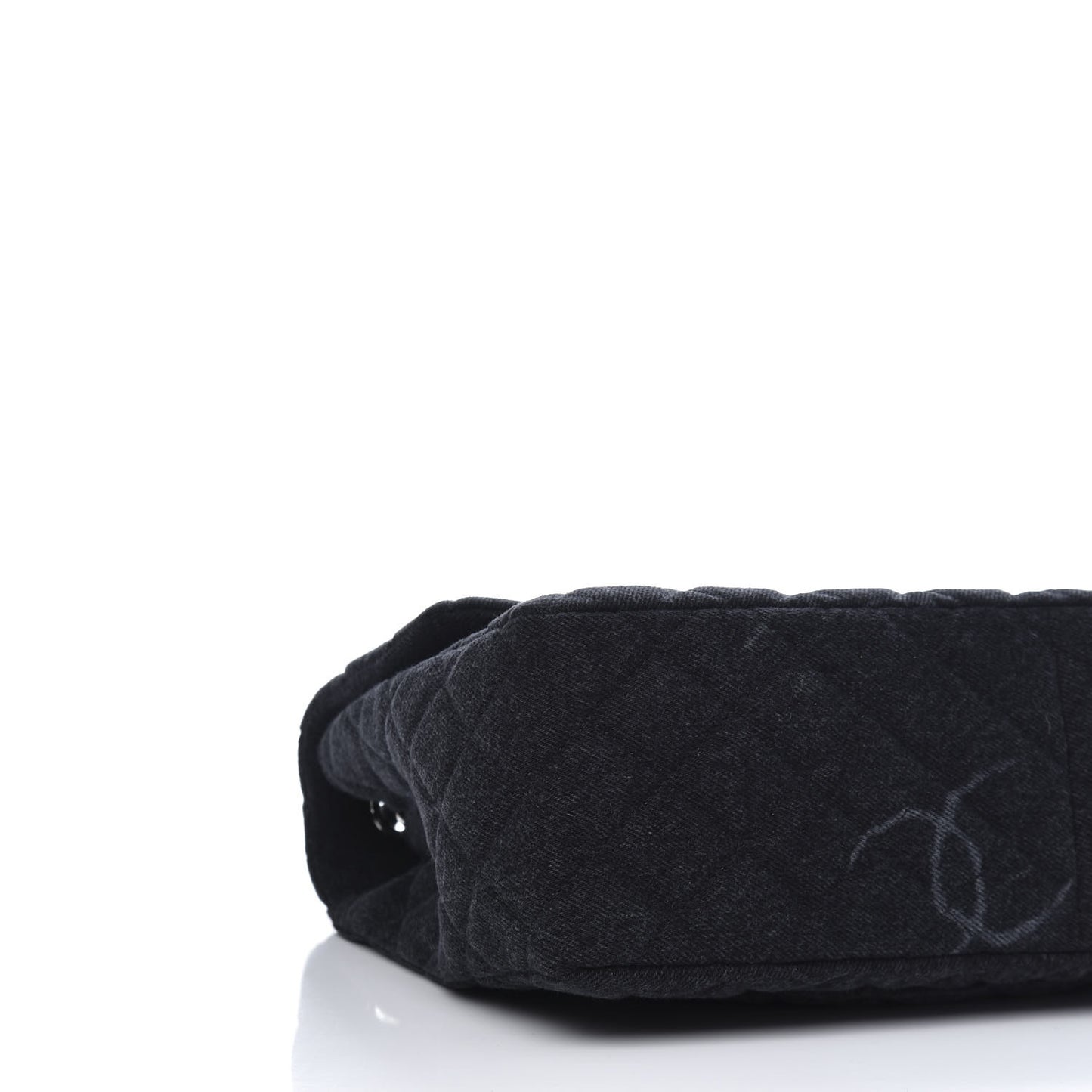Denim Quilted CC Print Jumbo Single Flap Black