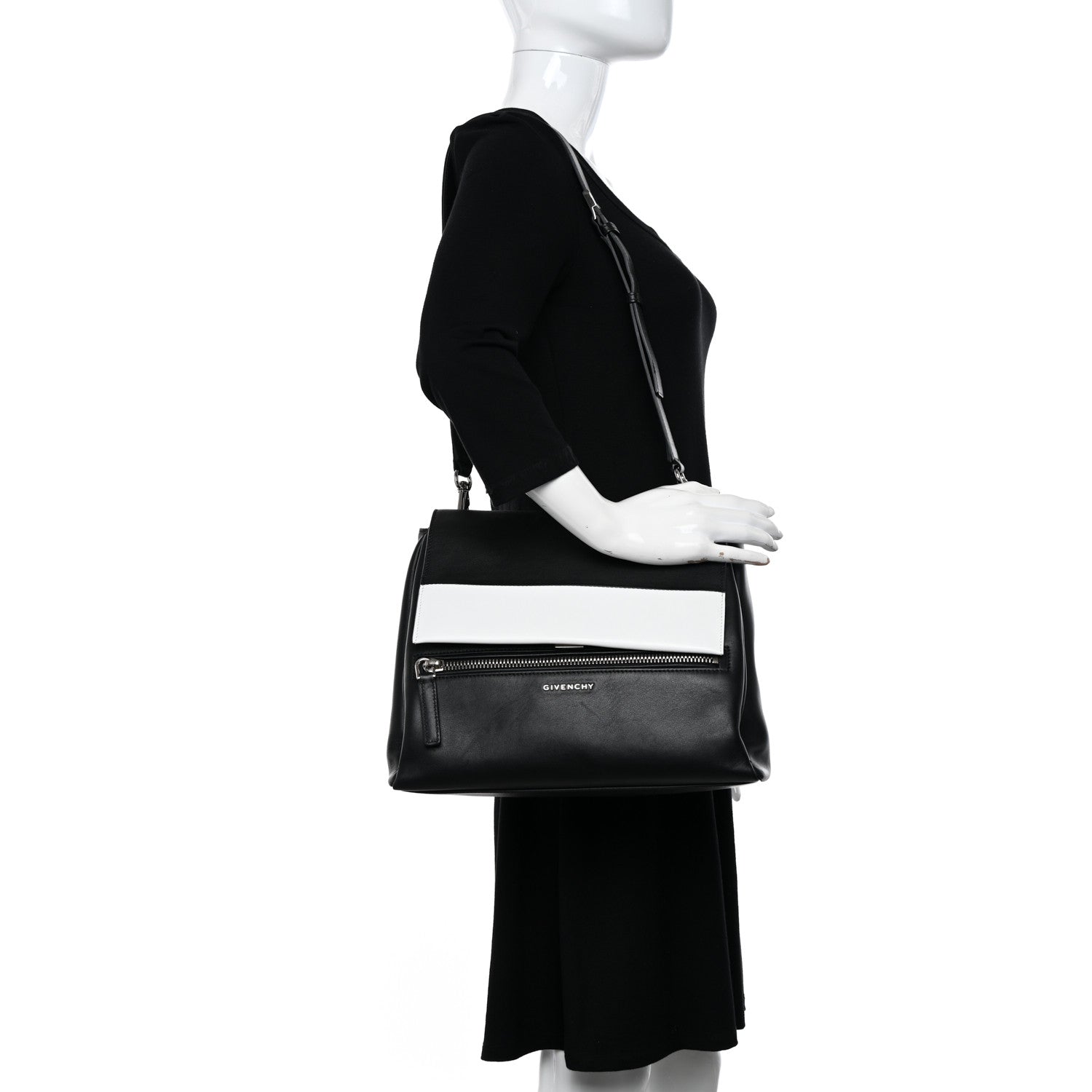Givenchy Calfskin Small Pandora Pure Flap Bag Black White 2 of 14