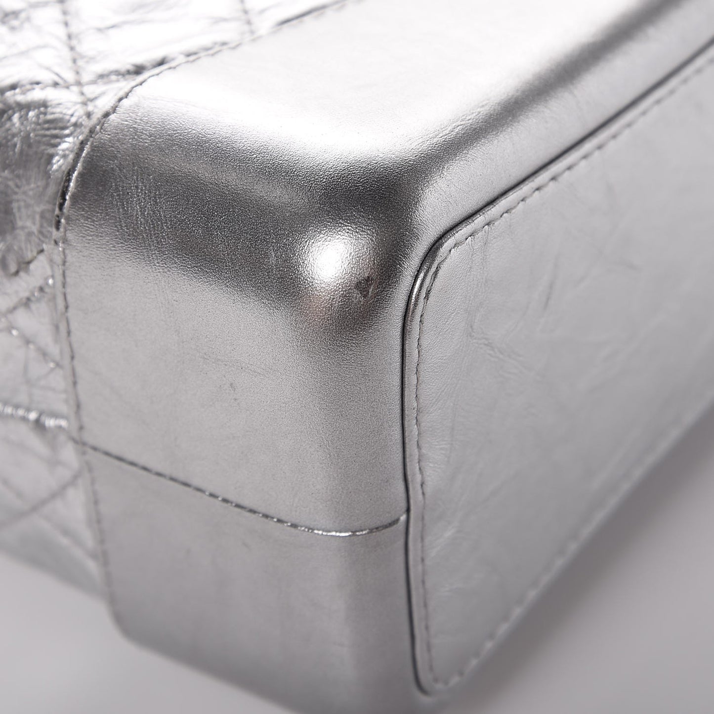 Metallic Crumpled Calfskin Quilted Gabrielle Backpack Silver