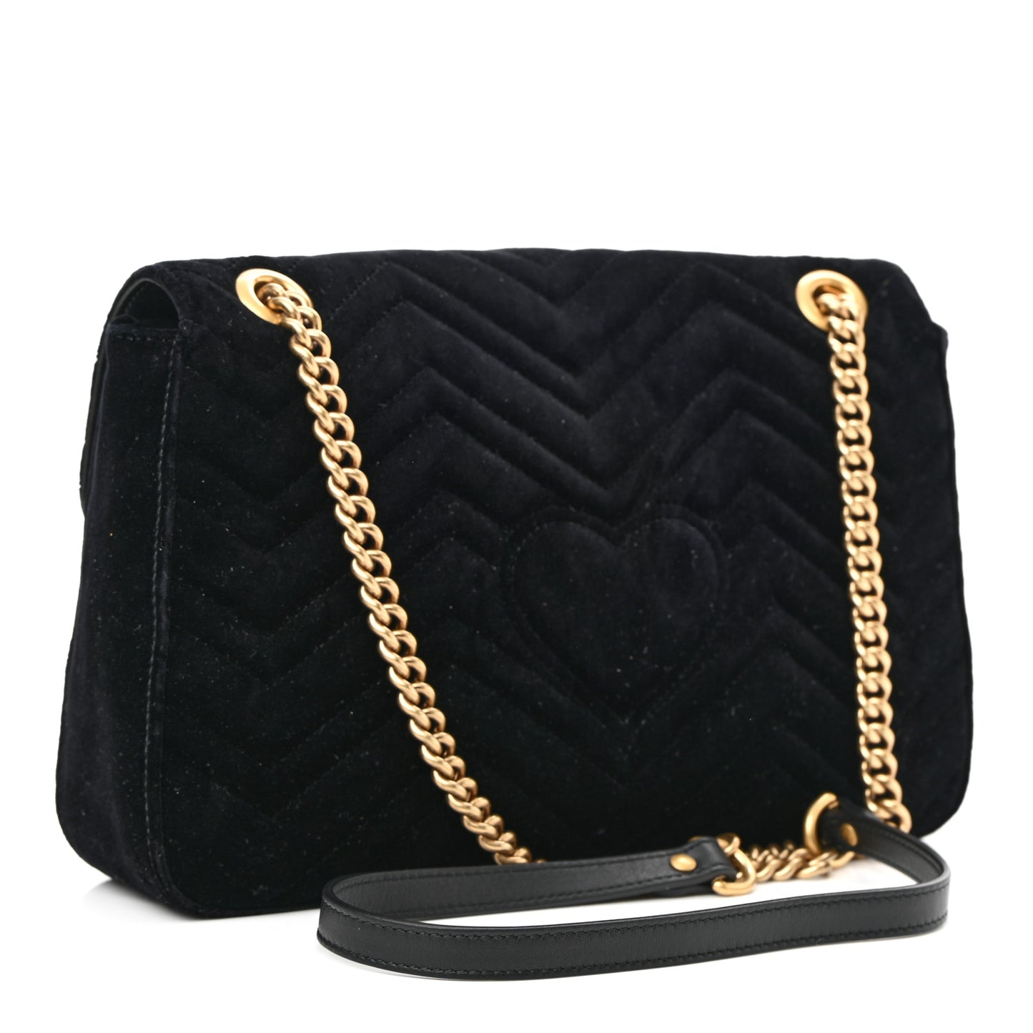 Velvet Matelasse Loved Embroidered Medium GG Marmont Shoulder Bag Black