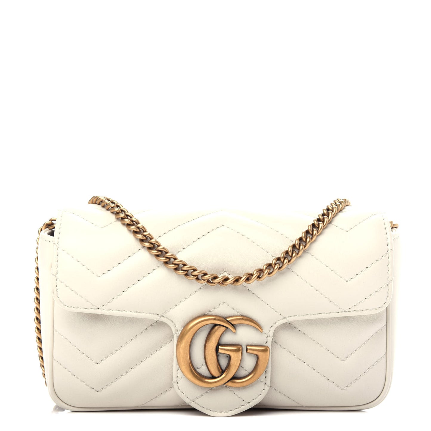 Calfskin Matelasse Super Mini GG Marmont Shoulder Bag White