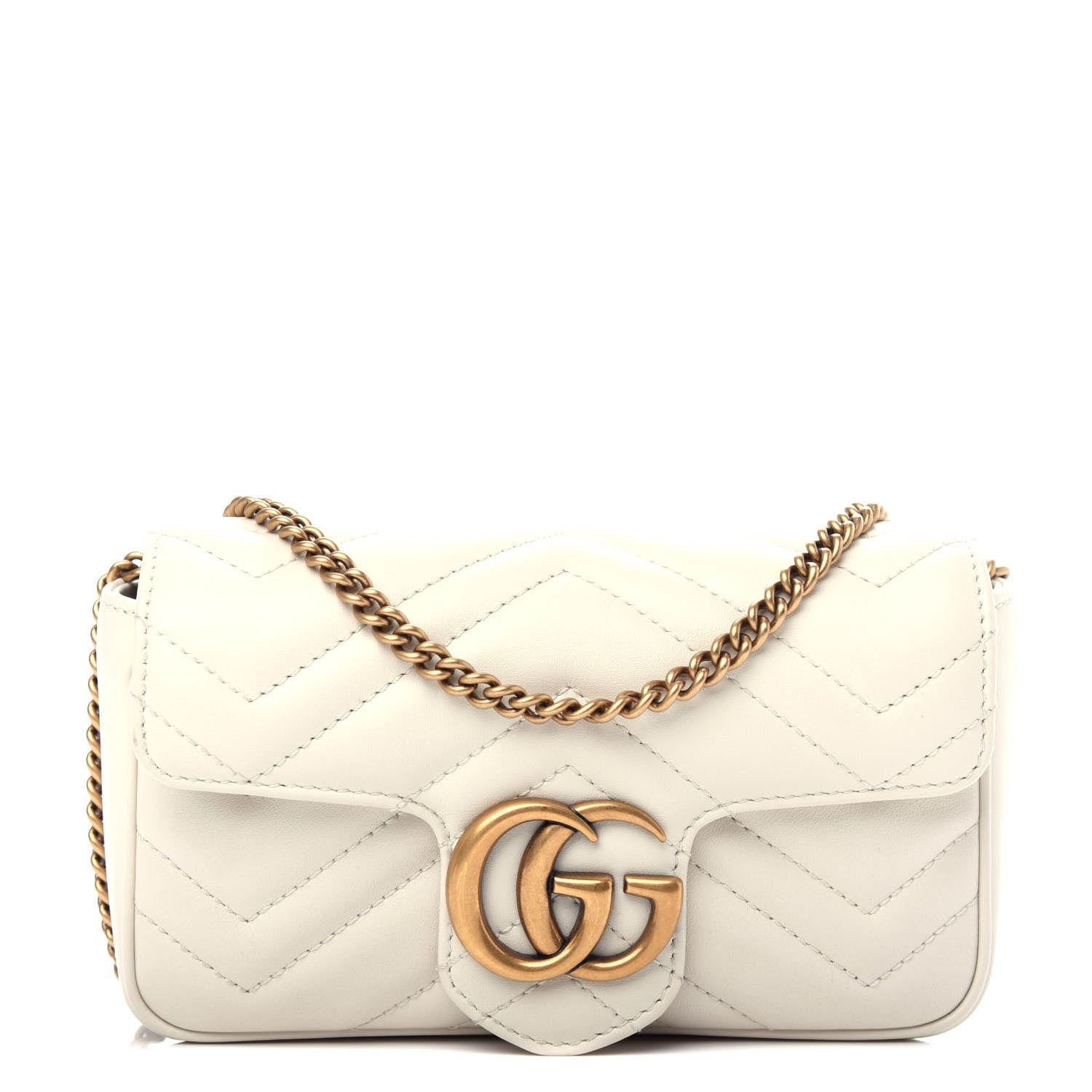 Gucci Calfskin Matelasse Super Mini GG Marmont Shoulder Bag White 1 of 11