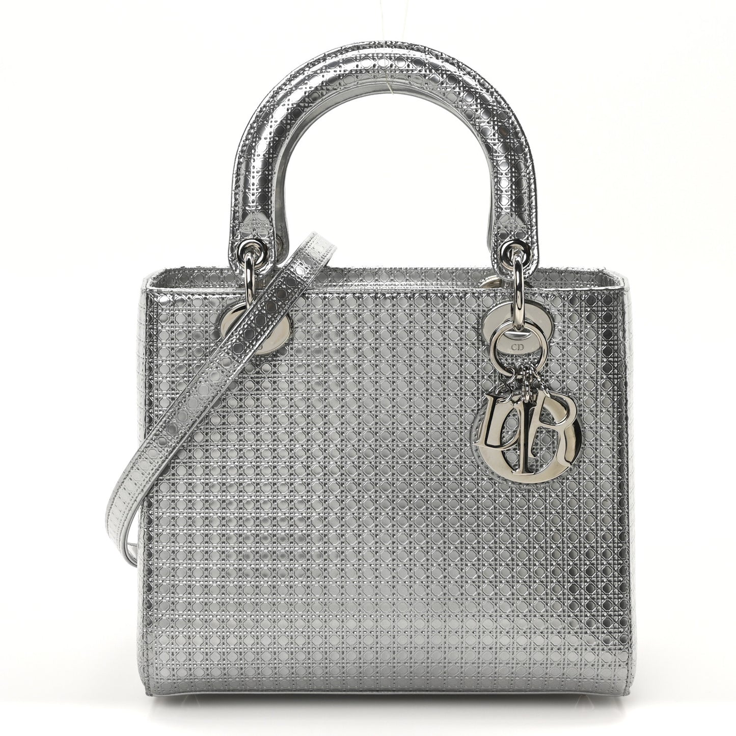 Metallic Patent Micro-Cannage Medium Lady Dior Silver