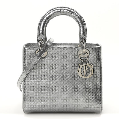 Christian Dior Metallic Patent Micro-Cannage Medium Lady Dior Silver 1 of 10