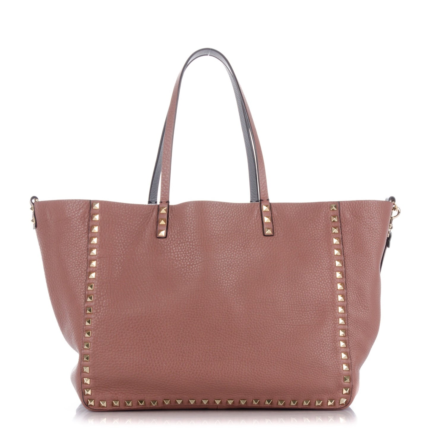 Grained Calfskin Medium Rockstud Reversible Tote Dark Rose Grey