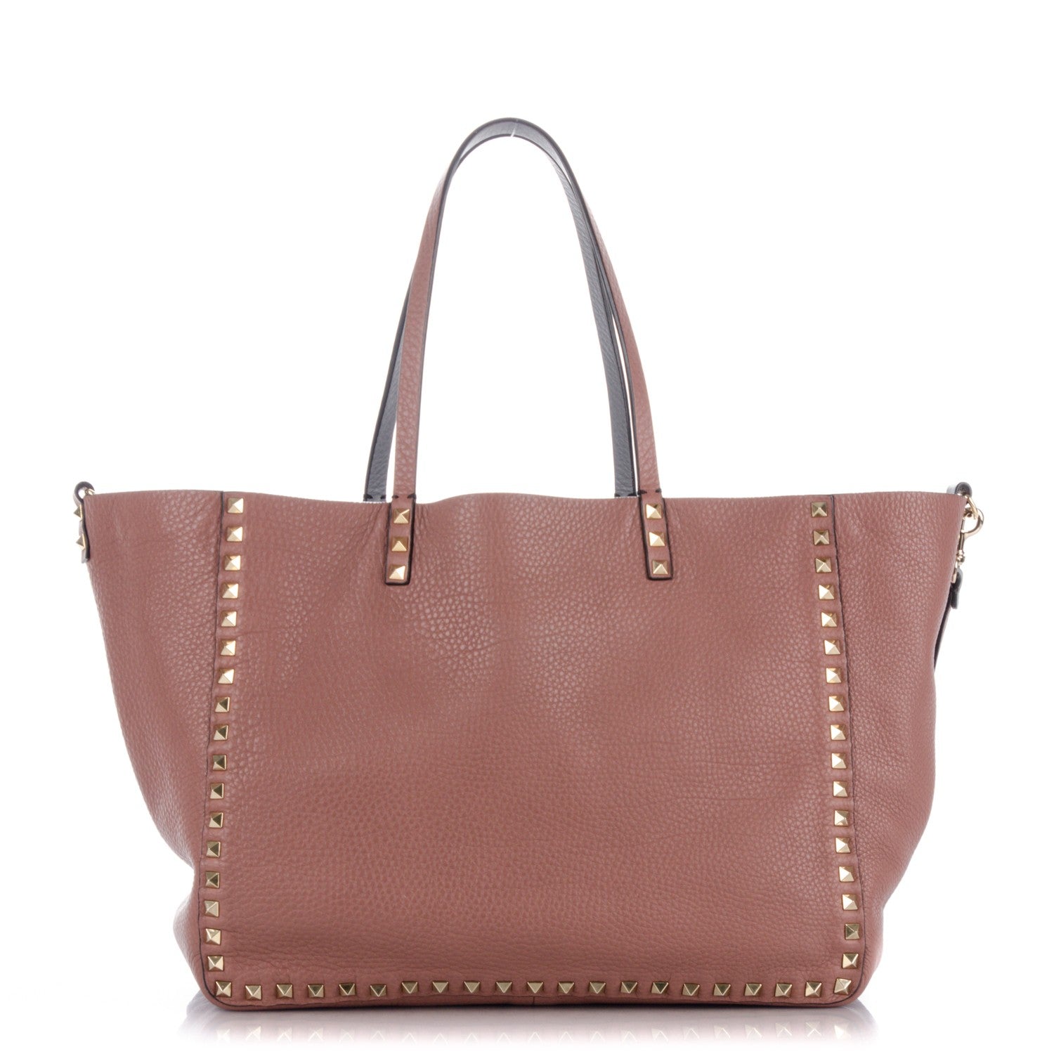 Valentino Garavani Grained Calfskin Medium Rockstud Reversible Tote Dark Rose Grey 1 of 8