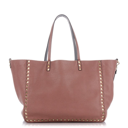 Valentino Garavani Grained Calfskin Medium Rockstud Reversible Tote Dark Rose Grey 1 of 8