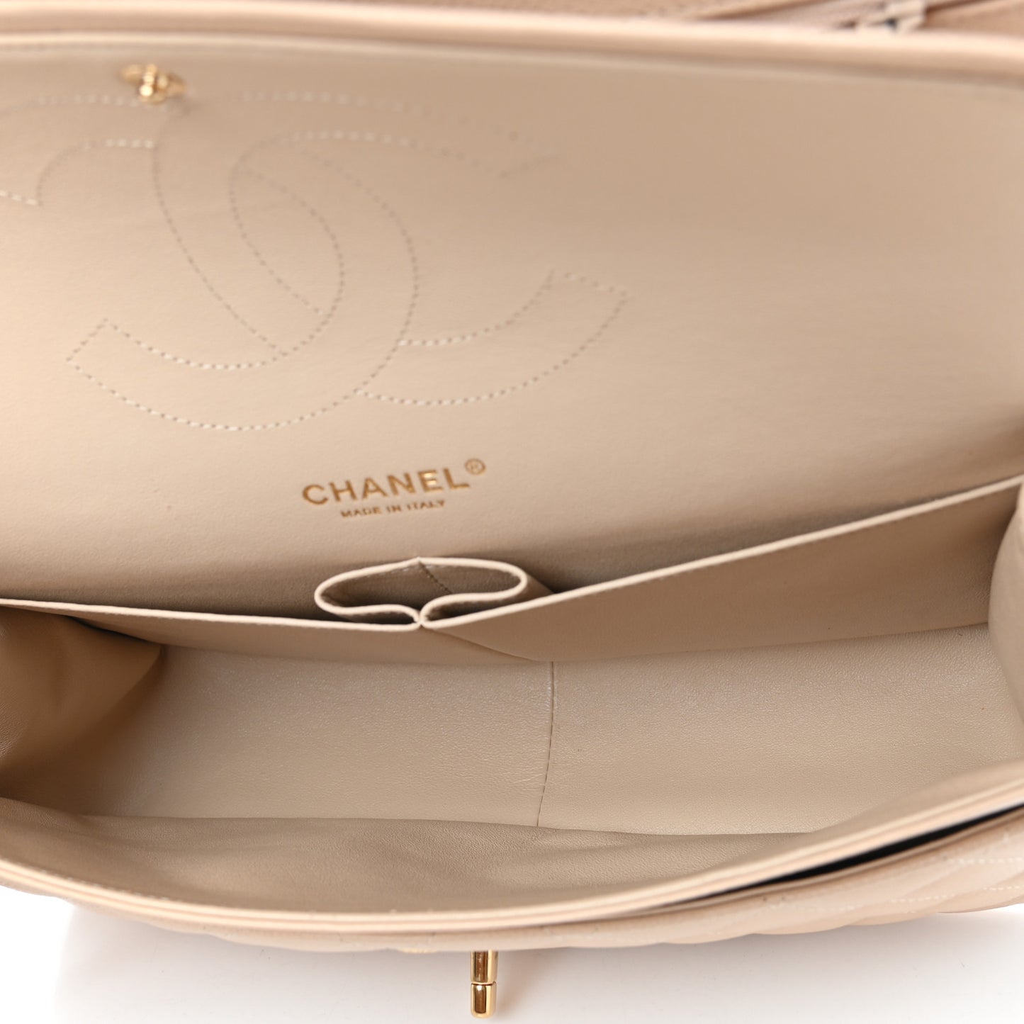 Caviar Quilted Jumbo Double Flap Beige