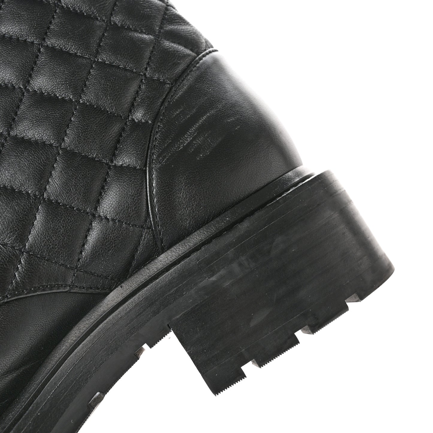Shiny Lambskin Quilted Lace Up Combat Boots 40.5 Black