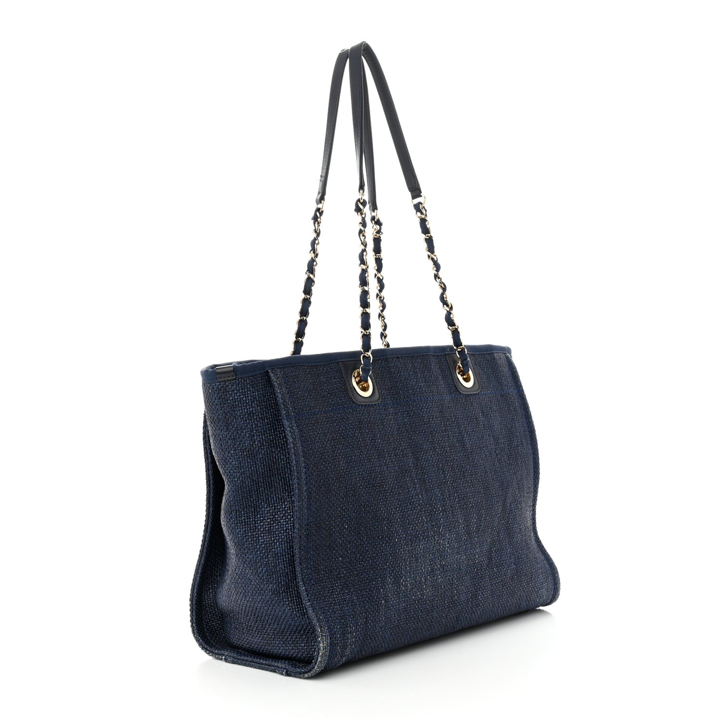 Woven Straw Raffia Small Deauville Tote Blue