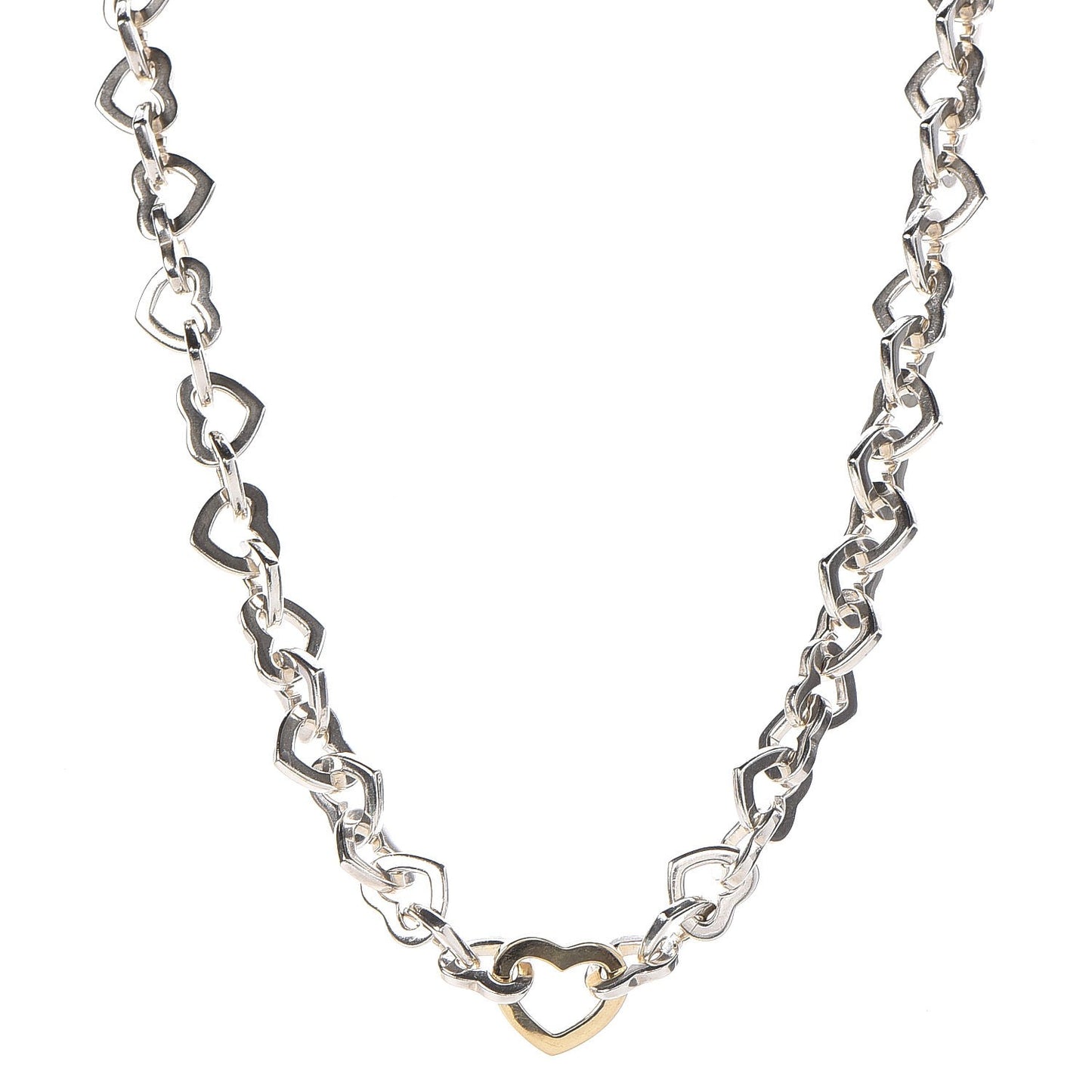 Sterling Silver 18K Yellow Gold Heart Link Necklace
