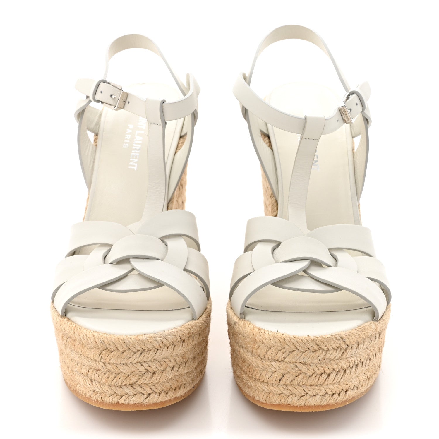 Saint Laurent Calfskin Tribute 95 Platform Espadrille Wedge Sandals 40 Porcellana 2 of 9