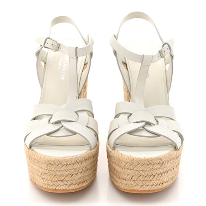 Saint Laurent Calfskin Tribute 95 Platform Espadrille Wedge Sandals 40 Porcellana 2 of 9