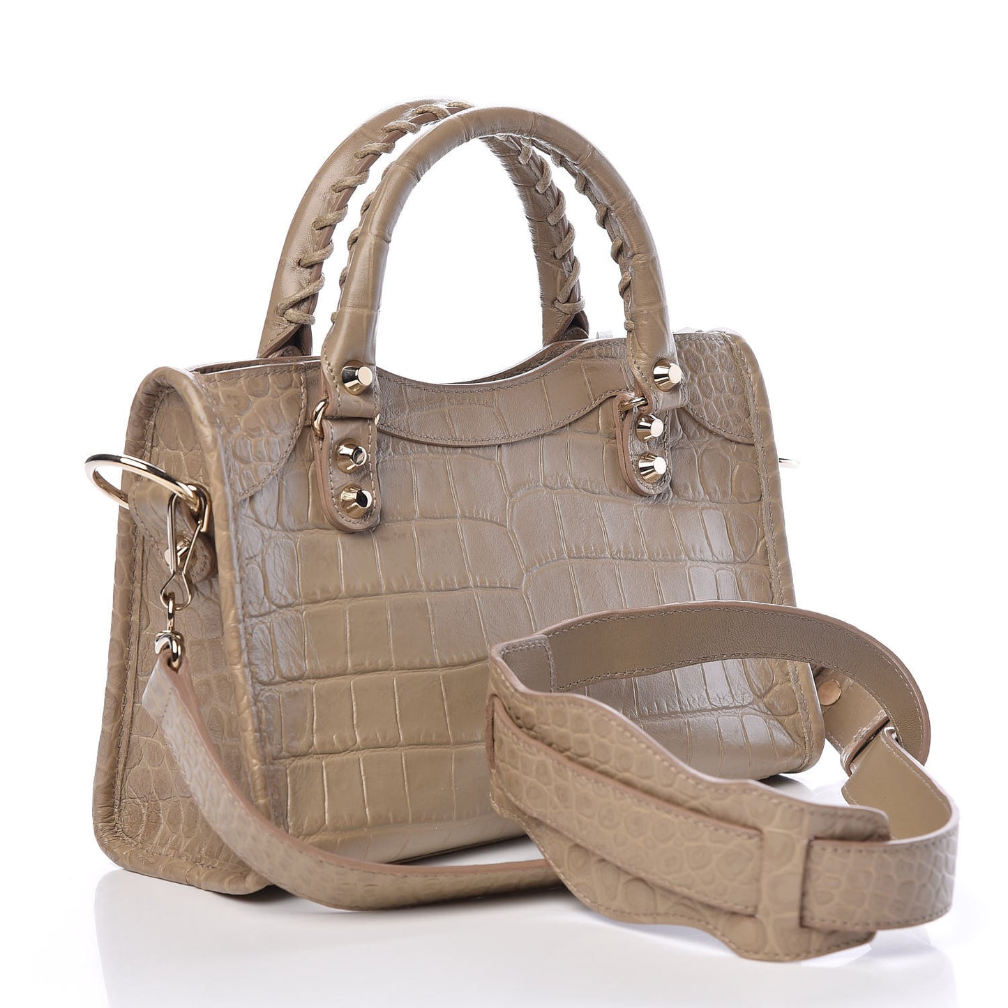 Calfskin Crocodile Embossed Classic Gold Hardware Mini City Beige Latte