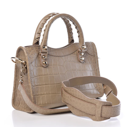 Balenciaga Calfskin Crocodile Embossed Classic Gold Hardware Mini City Beige Latte 3 of 10