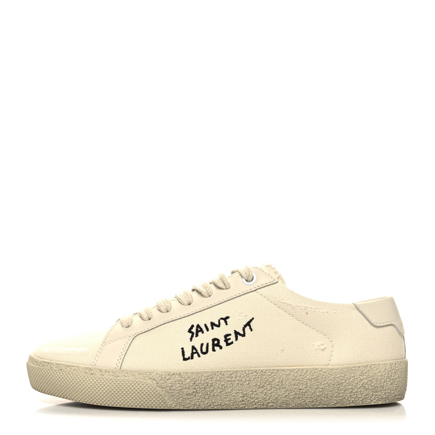 Distressed Canvas Court Classic Sneakers 35.5 Panna
