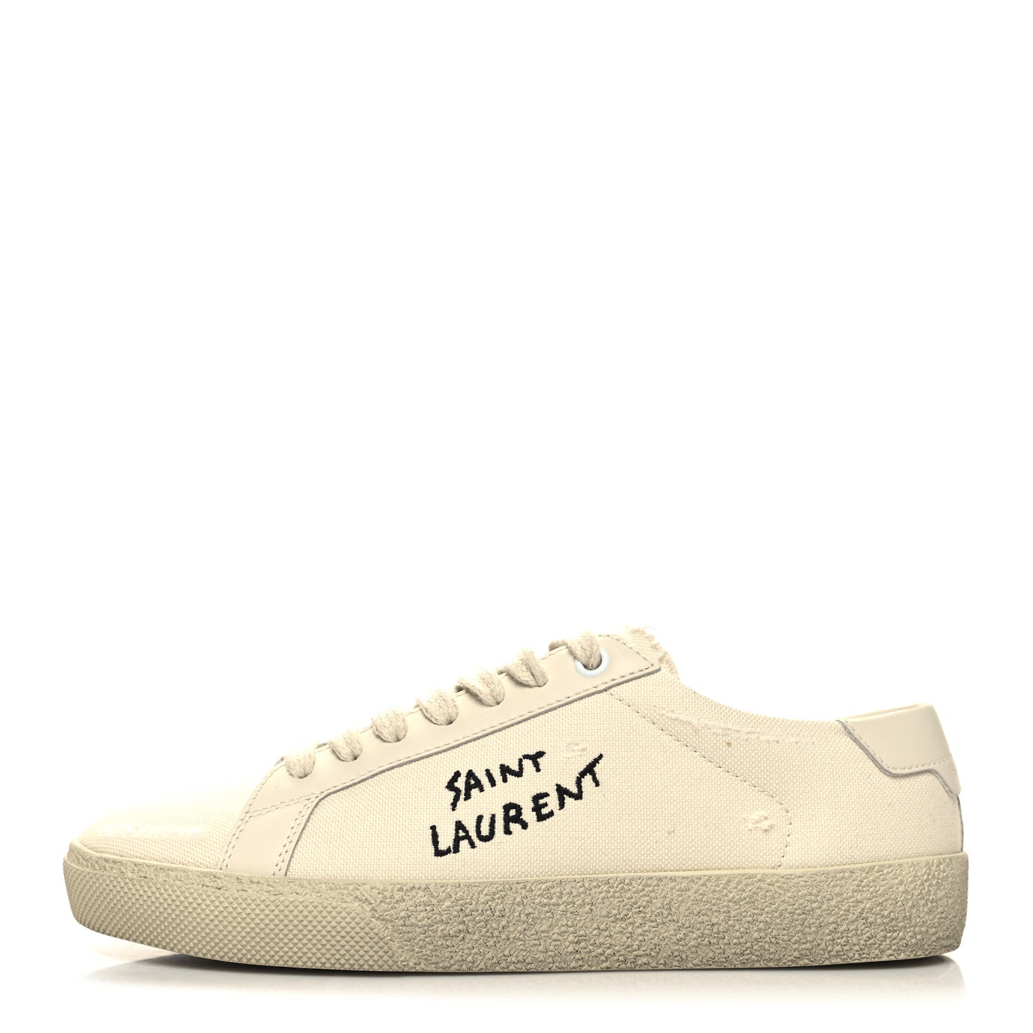 Saint Laurent Distressed Canvas Court Classic Sneakers 35.5 Panna 1 of 9