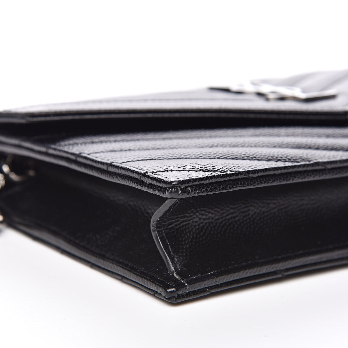 Grain De Poudre Matelasse Chevron Monogram Envelope Chain Wallet Black