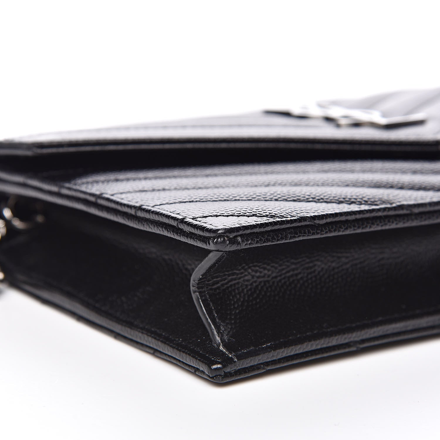 Saint Laurent Grain De Poudre Matelasse Chevron Monogram Envelope Chain Wallet Black 7 of 9