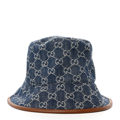 Gucci Washed Jacquard Denim Nappa GG Monogram Oscar Bucket Hat M Denim Cuir 3 of 9