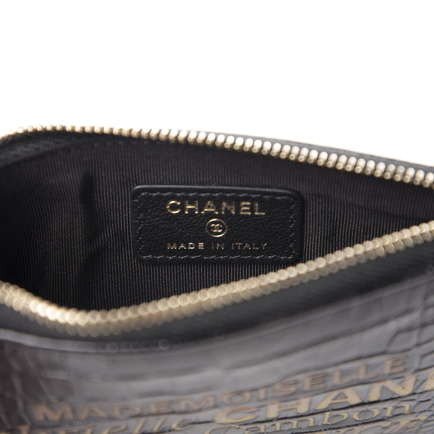 Calfskin Crocodile Embossed Cocodile Cosmetic Case Black Gold