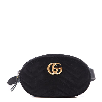 Gucci Velvet Matelasse GG Marmont Belt Bag 85 34 Black 1 of 9