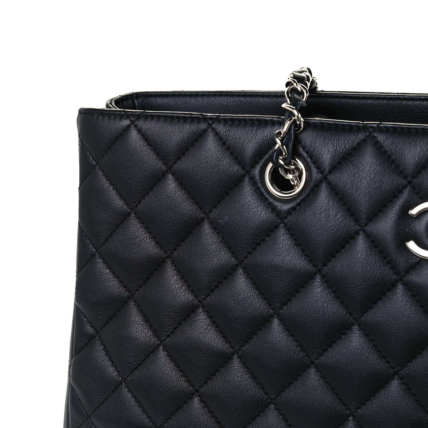 Calfskin Quilted Large Classic Shopping Tote Black