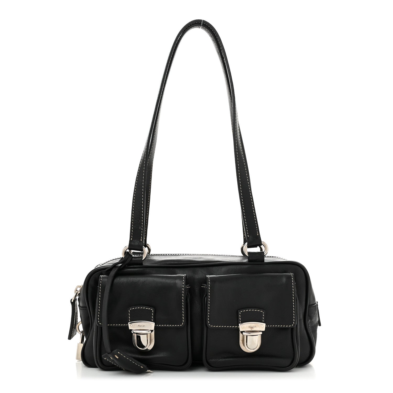 Prada Vitello Heavy Push Lock Pocket Shoulder Bag Black 1 of 9