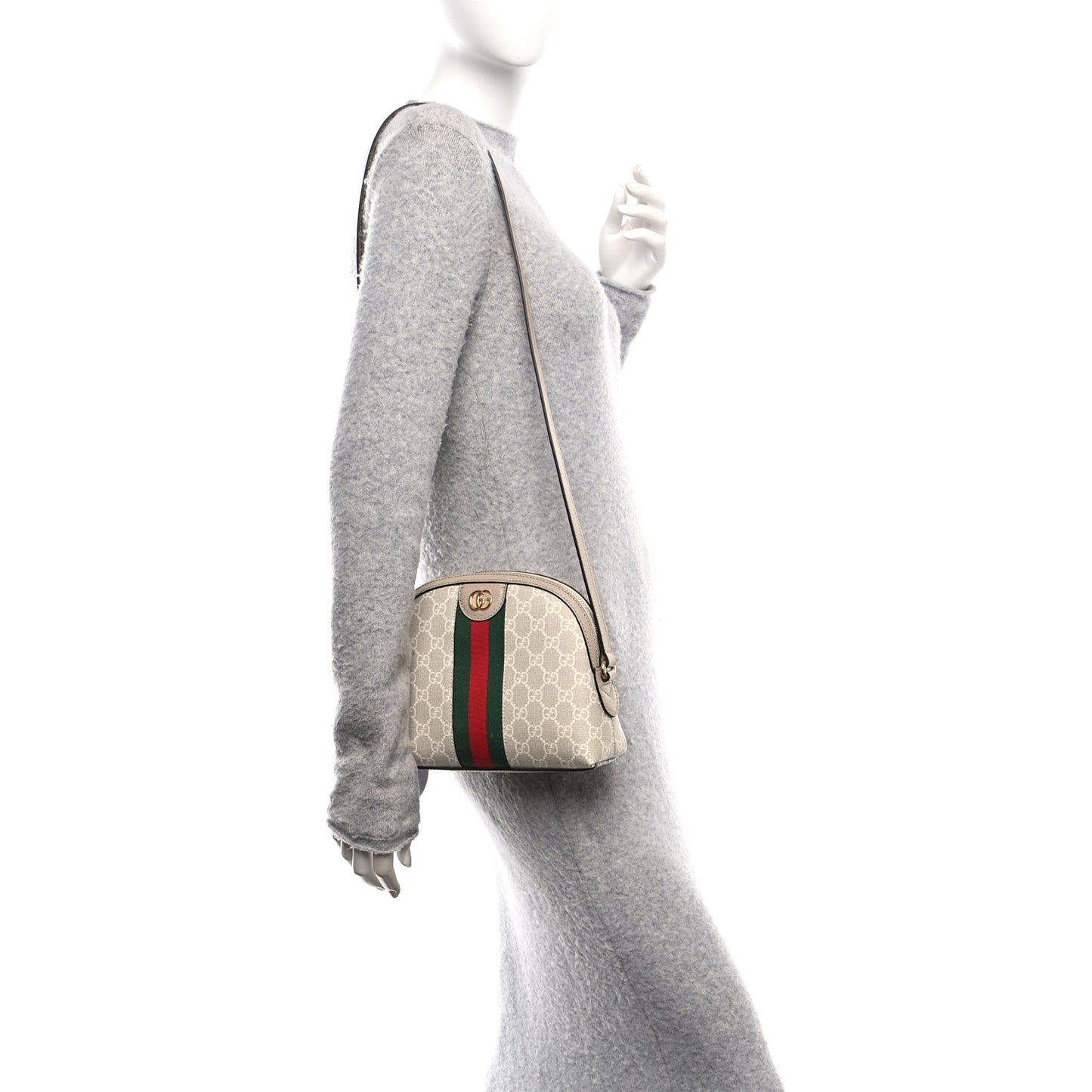 GG Supreme Monogram Textured Dollar Calfskin Web Small Ophidia Dome Shoulder Beige Mystic White Oatmeal
