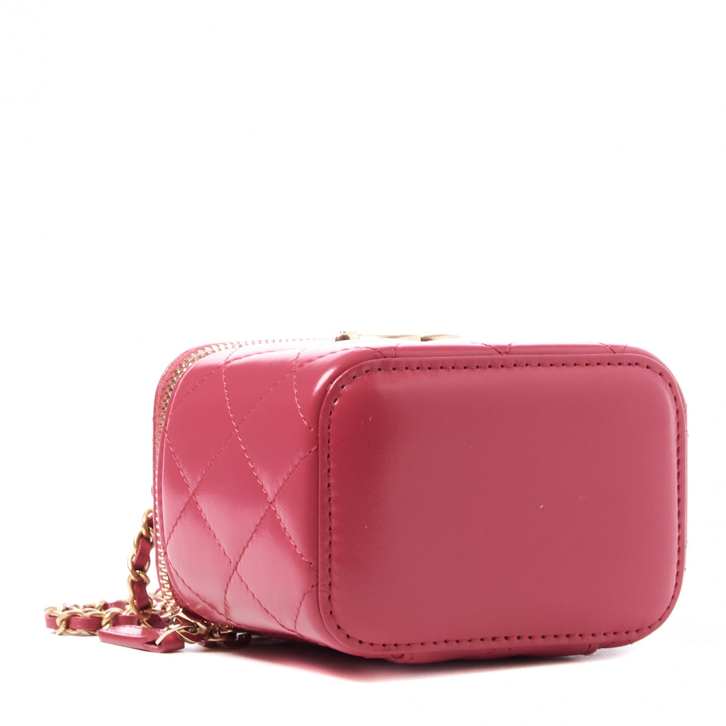 Calfskin Quilted Mini Perfect Fit Vanity Case With Chain Pink