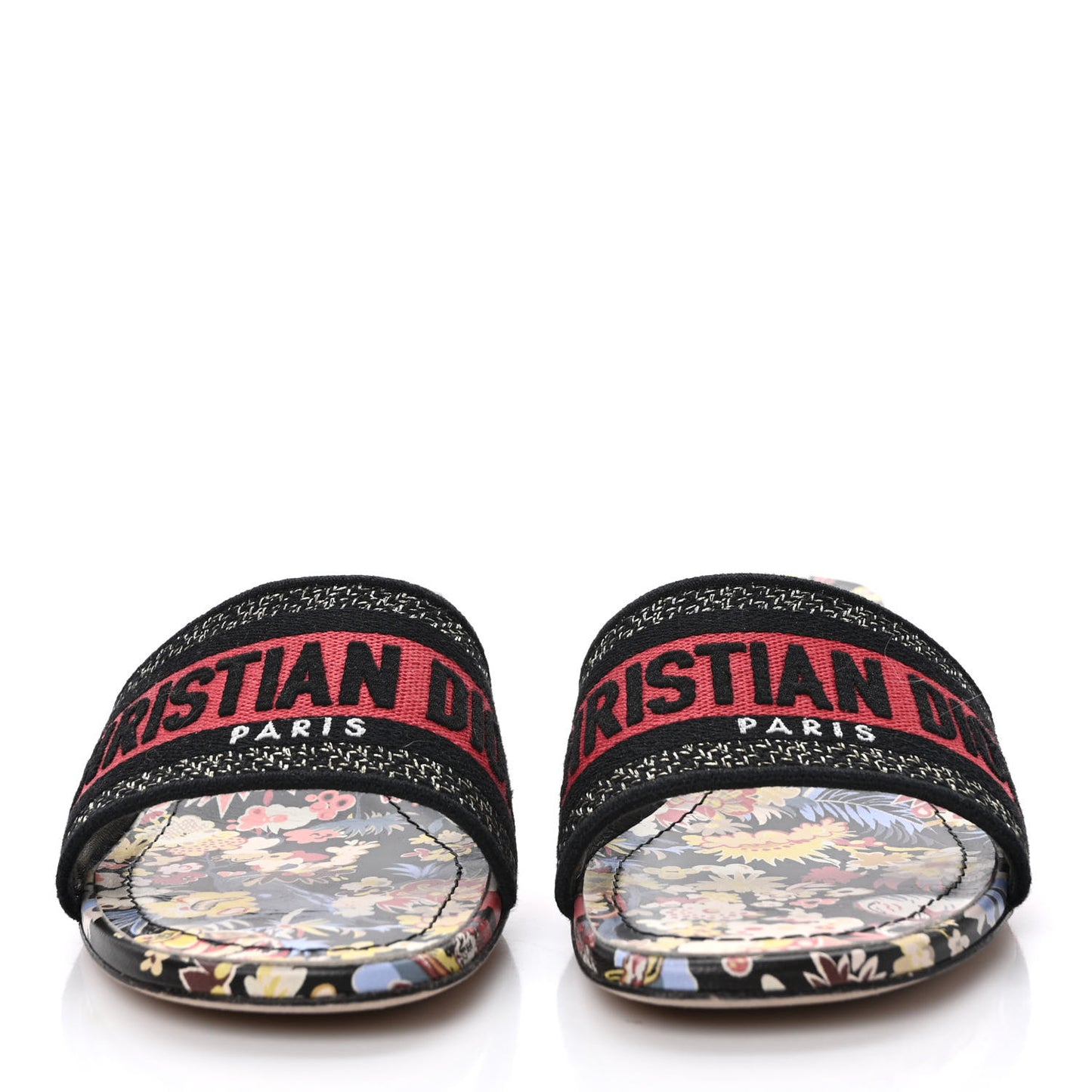 Canvas Toile de Jouy Pop Embroidered Dway 40mm Slide Sandals 37.5 Black Multicolor