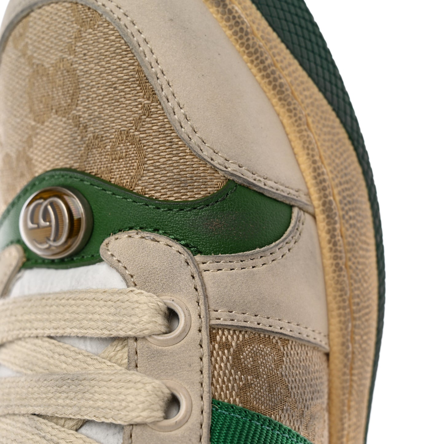 GG Monogram Nubuck Web Womens Screener Sneakers 37 New Sand Milk Vintage Green