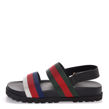 Gucci Calfskin Double Web Mens Rimini Lug Sole Sandals 12 Black 1 of 8