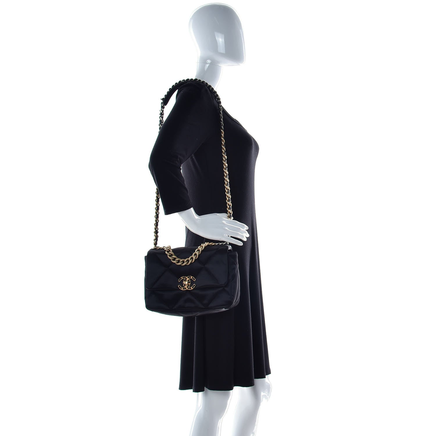 Chanel Satin Quilted Medium Chanel 19 Flap Black 2 of 11