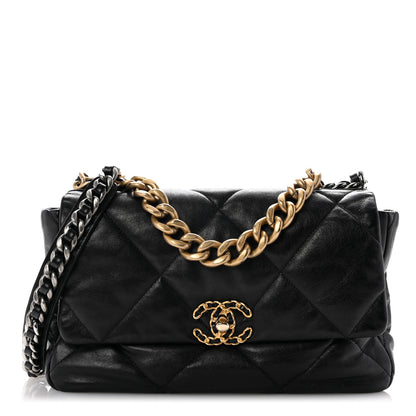 Chanel Shiny Goatskin Quilted Large Chanel 19 Flap Black 1 of 10