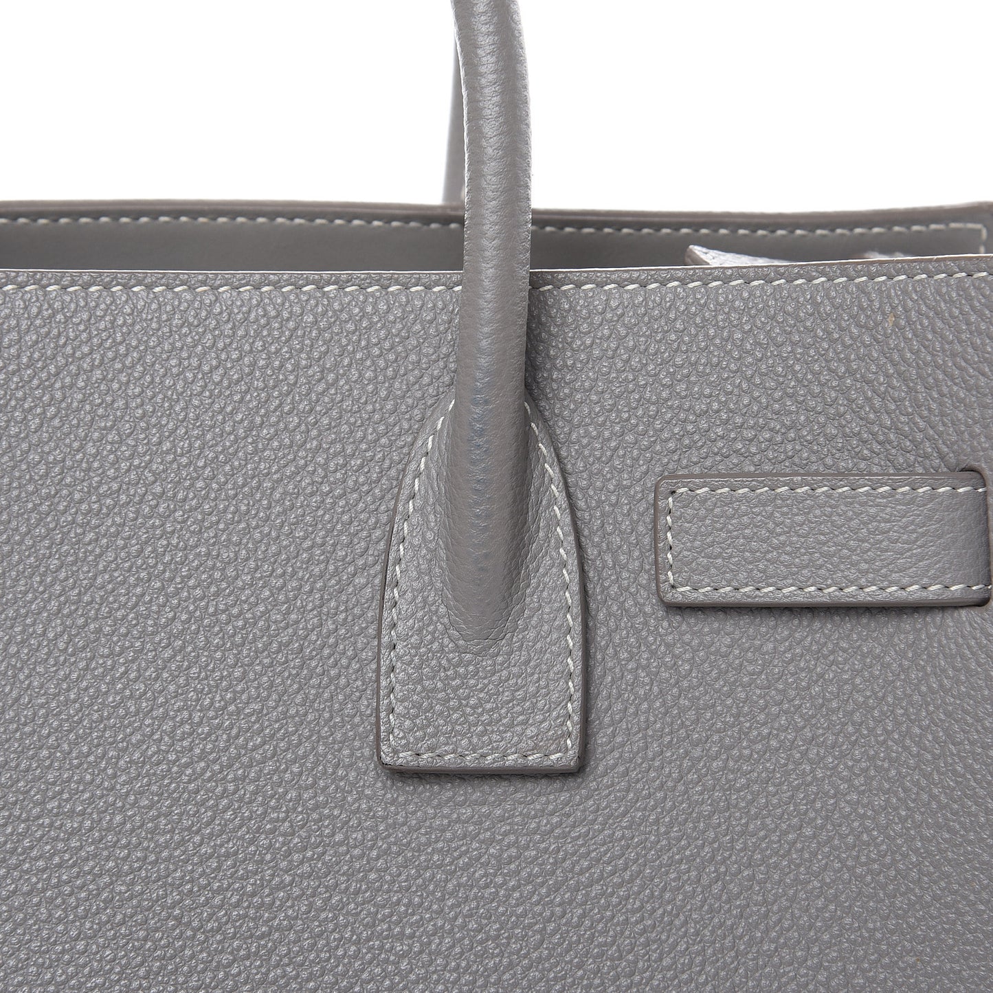 Grained Calfskin Topstich Baby Sac De Jour Fog