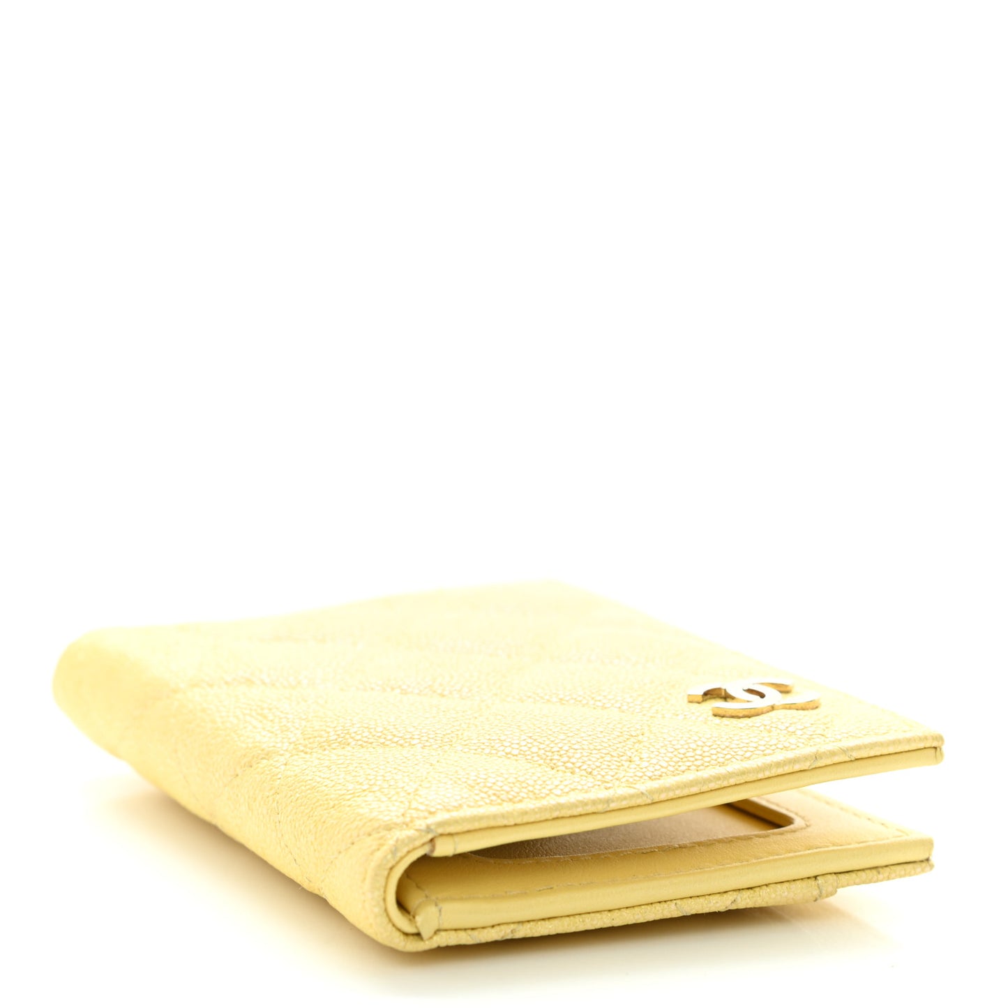 Caviar Quilted Card Holder Wallet Yellow